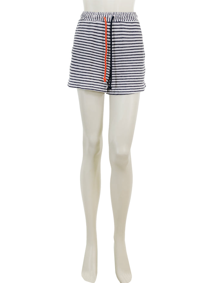 Front view of Sundry's stripe pullon shorts in white.