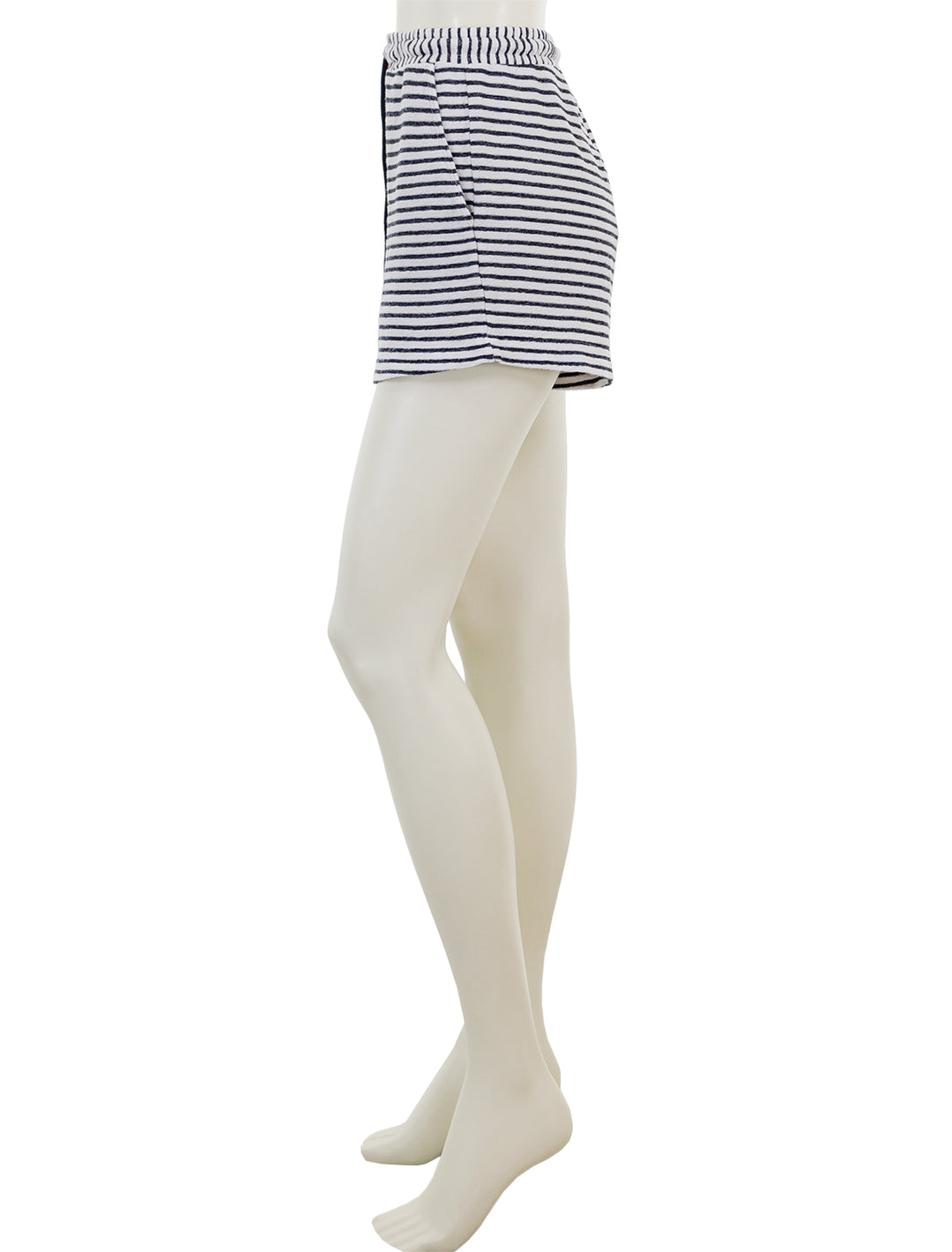 Side view of Sundry's stripe pullon shorts in white.