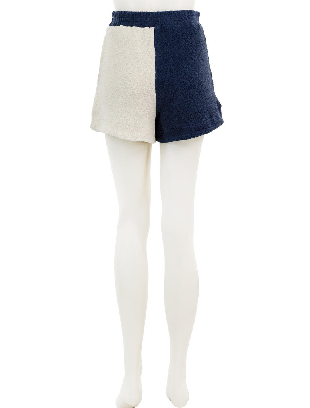 Back view of Sundry's sherpa pull-on shorts in cream and navy.