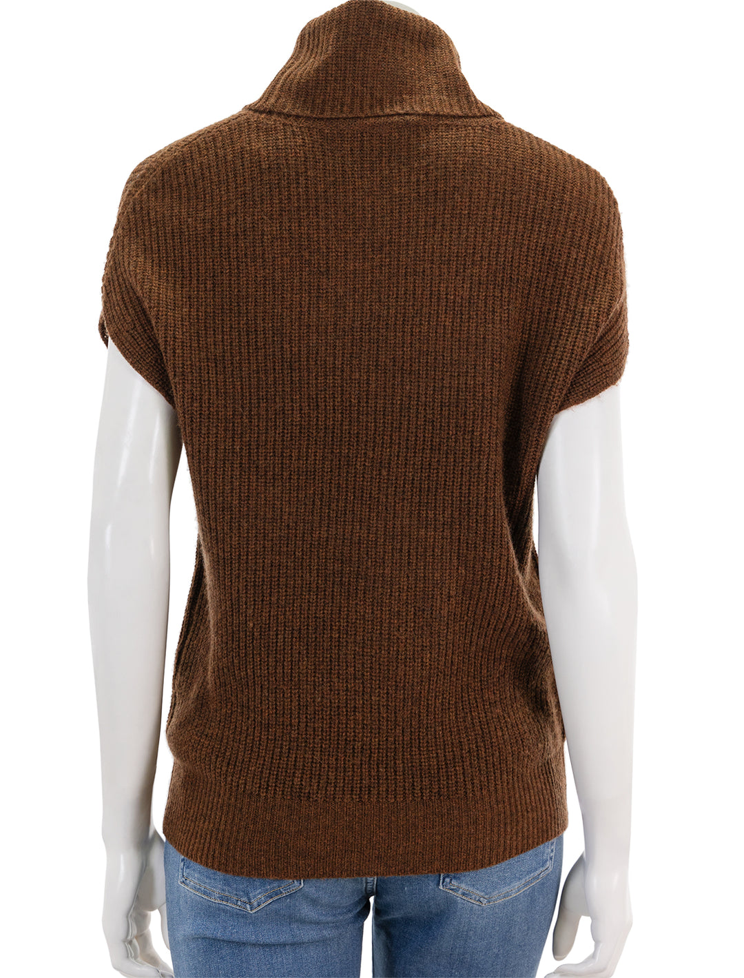 Back view of Lilla P.'s ribbed turtleneck sweater in copper.