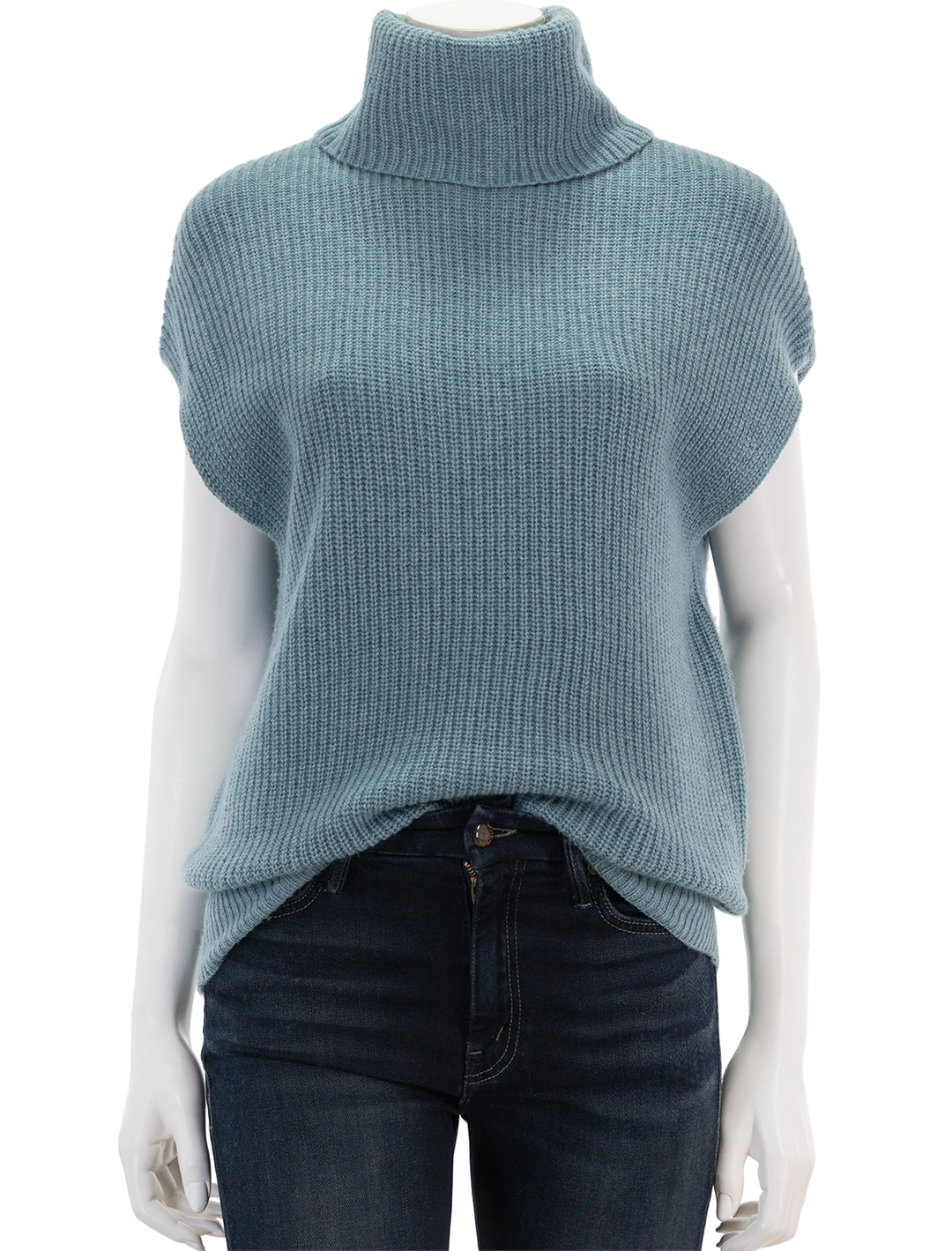 Front view of Lilla P.'s ribbed turtleneck sweater in nautilus.