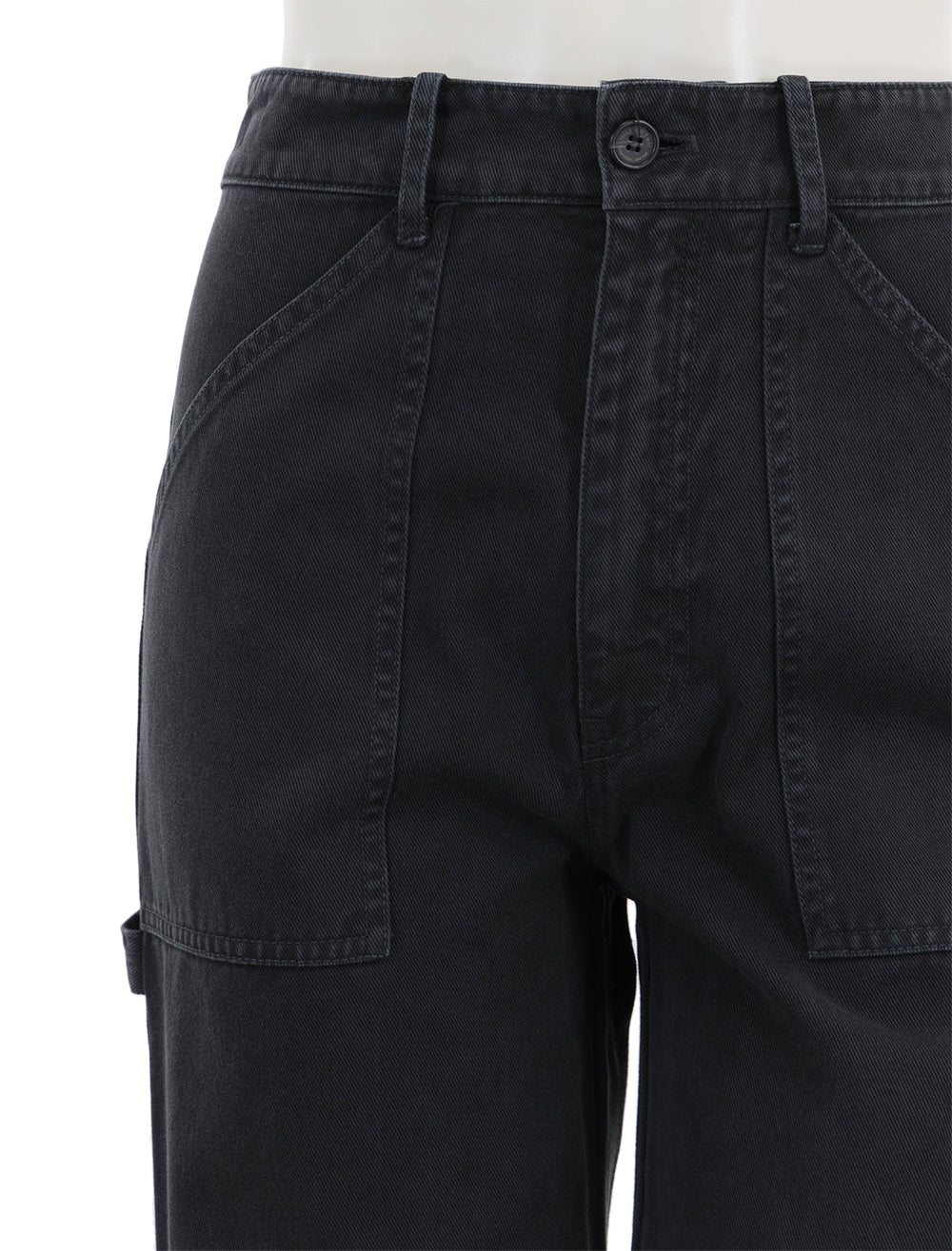 Close-up view of Nili Lotan's quentin pant in carbon.