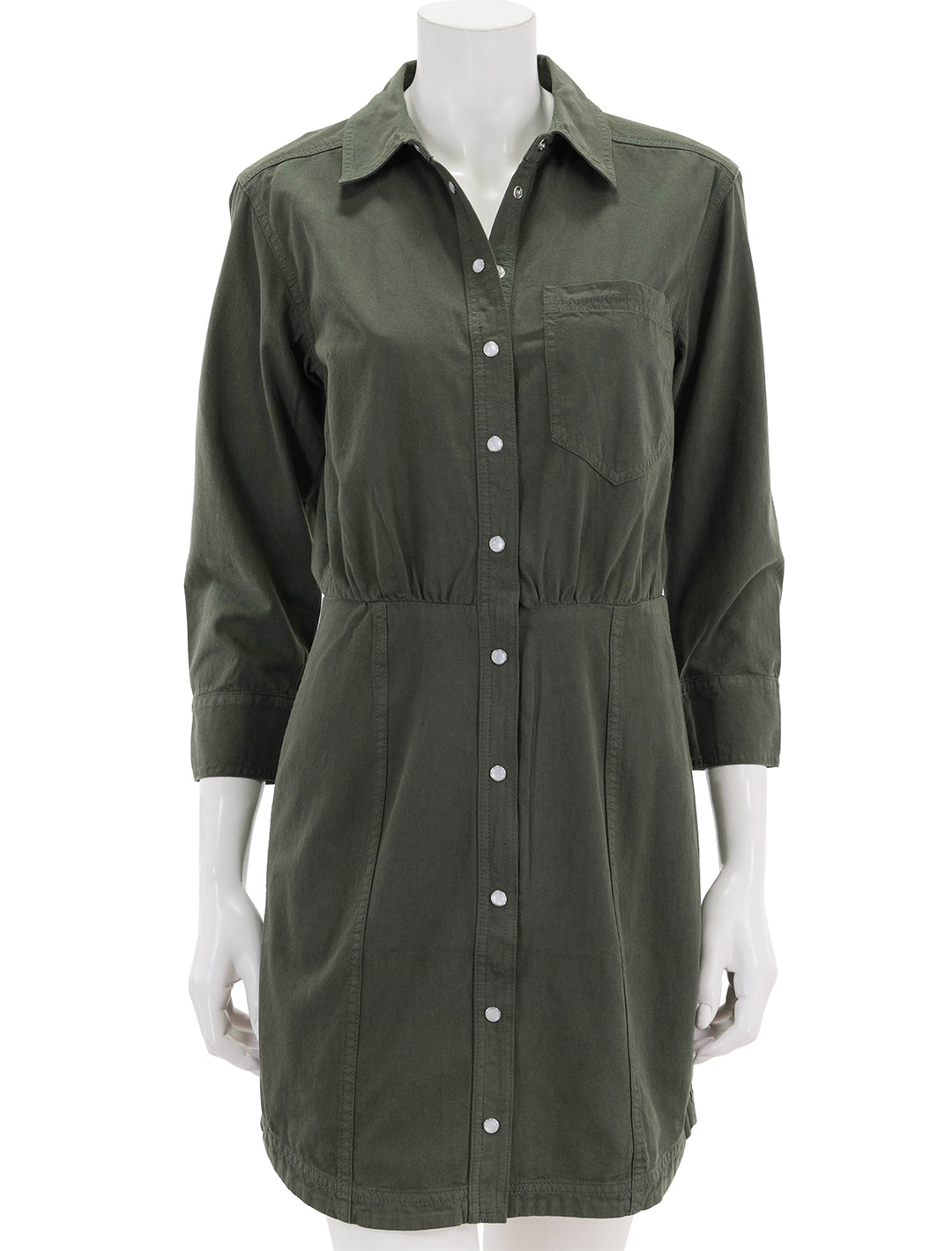 front view of keston dress in army green
