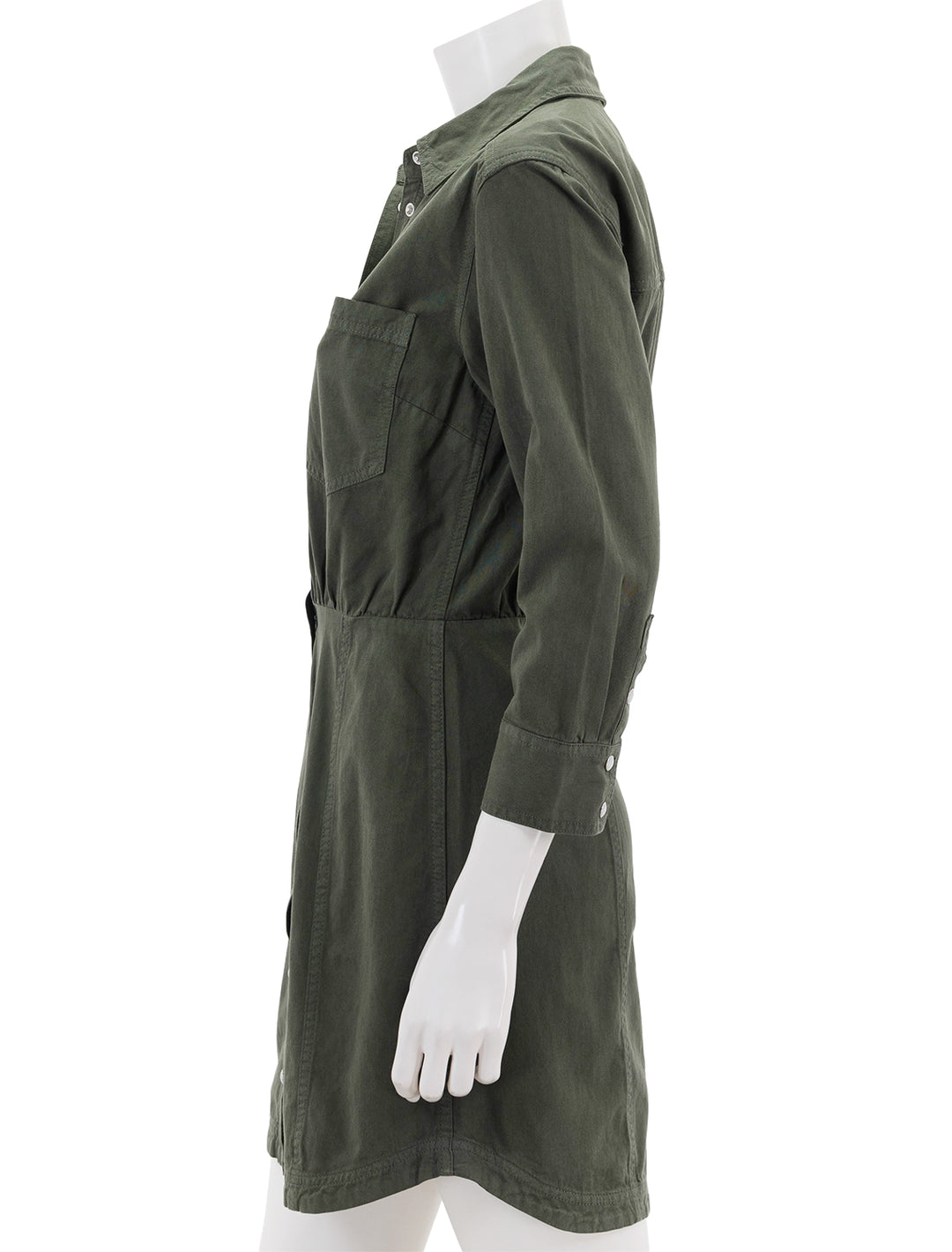 side view of keston dress in army green