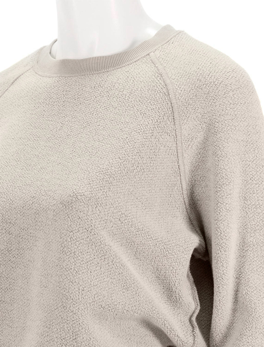 Close-up view of Perfectwhitetee's ziggy inside out sweatshirt in pashmina.