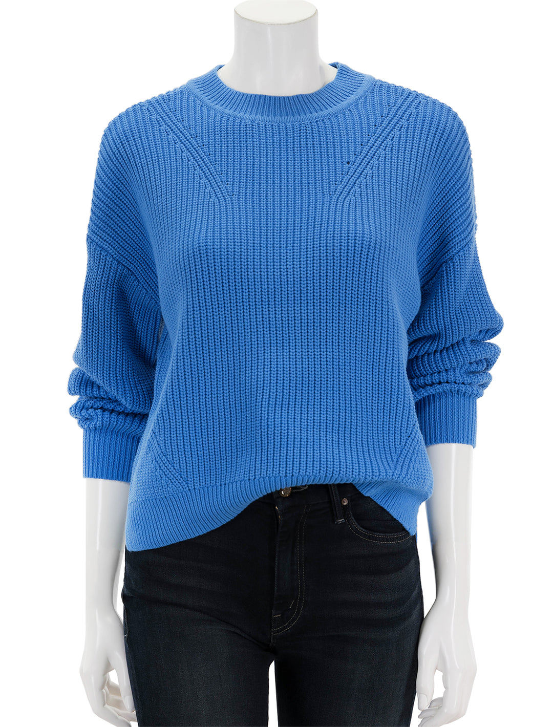 Front view of Lilla P.'s oversized rib pullover sweater in lapis.