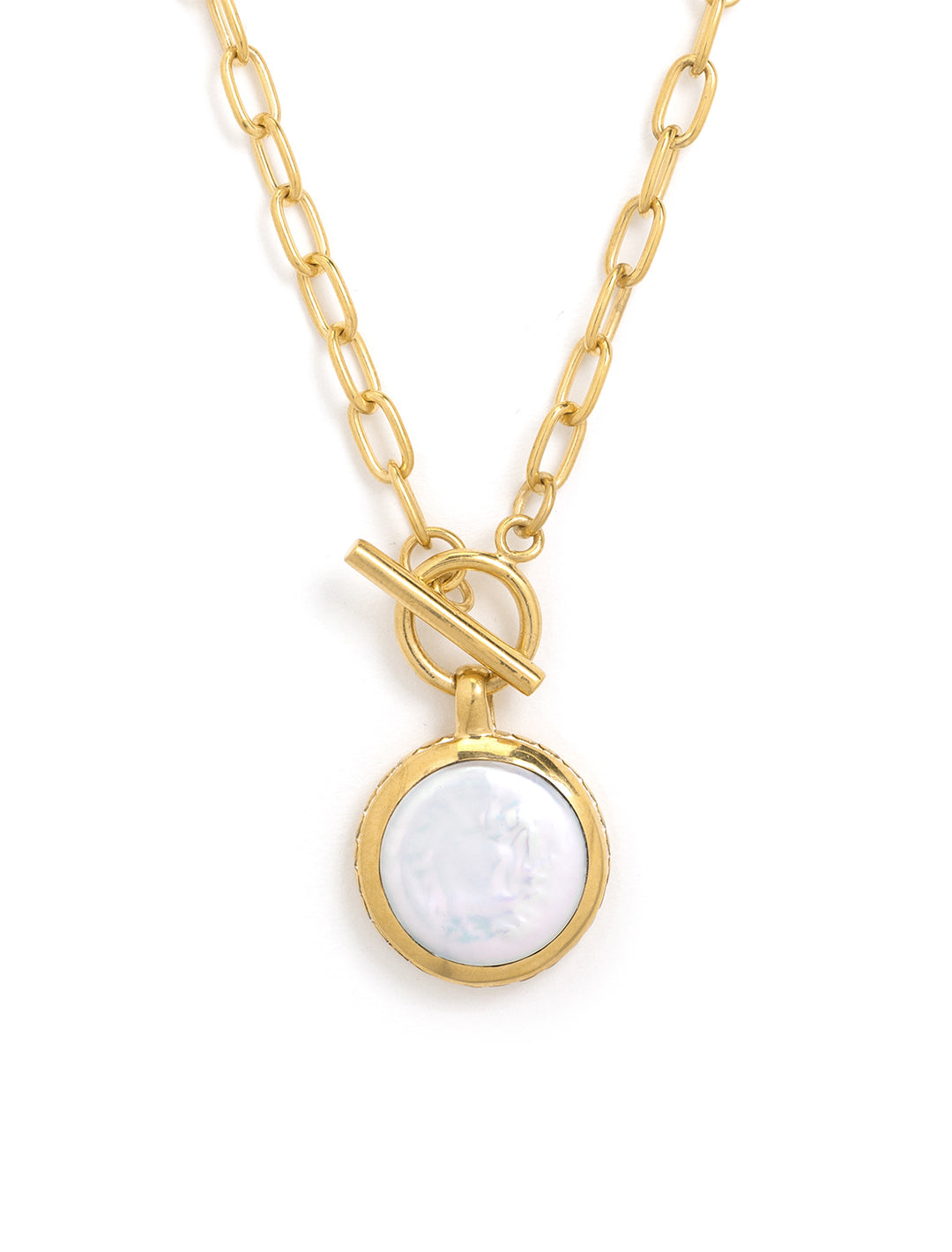 coin pearl toggle chain necklace in gold