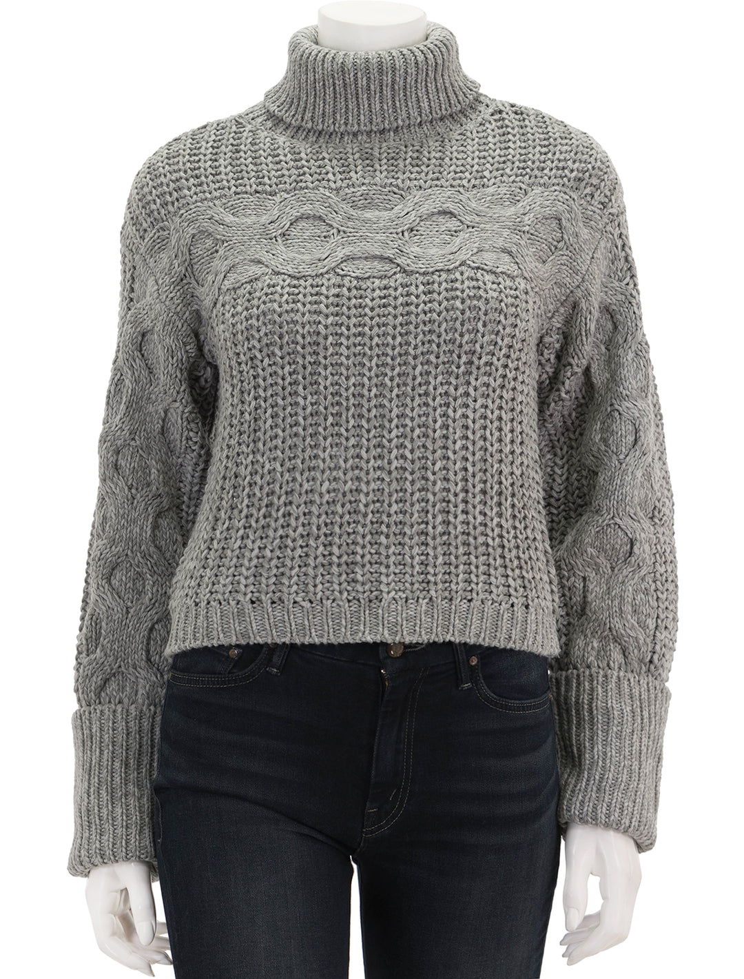 Front view of STAUD's vernacular sweater in heather grey.