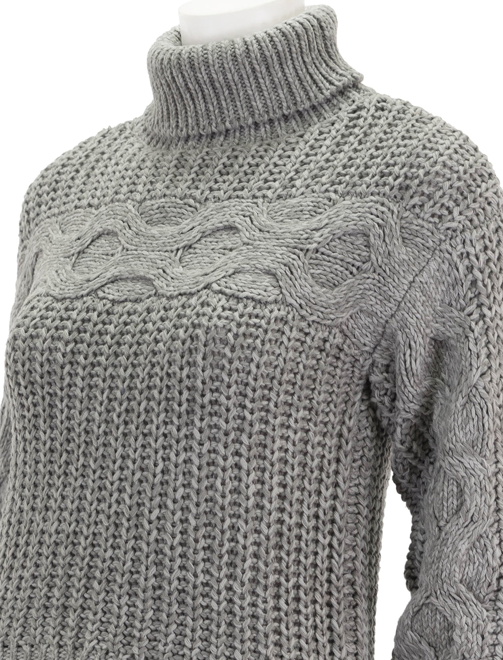 Close-up view of STAUD's vernacular sweater in heather grey.