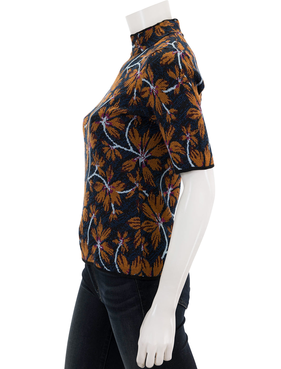 Side view of Ulla Johnson's flora top in bellflower.