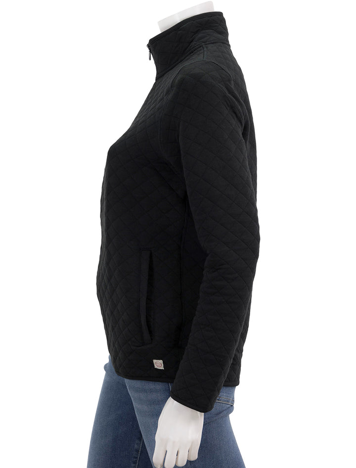 Side view of Marine Layer's corbet quilted pullover in black heather.