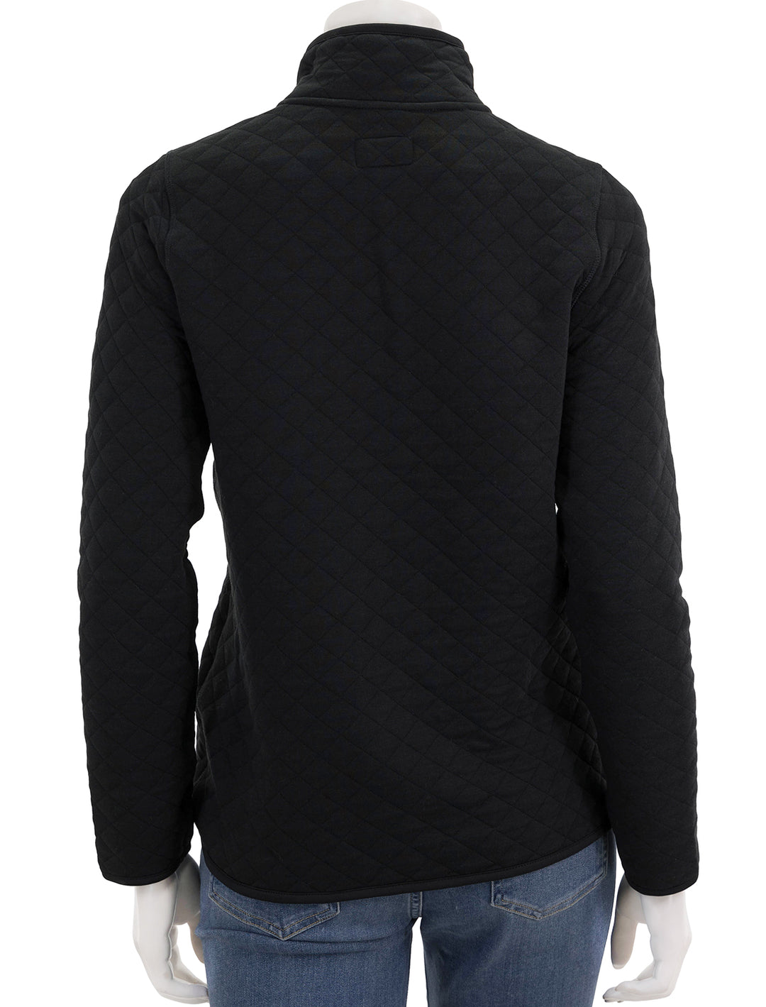 Back view of Marine Layer's corbet quilted pullover in black heather.