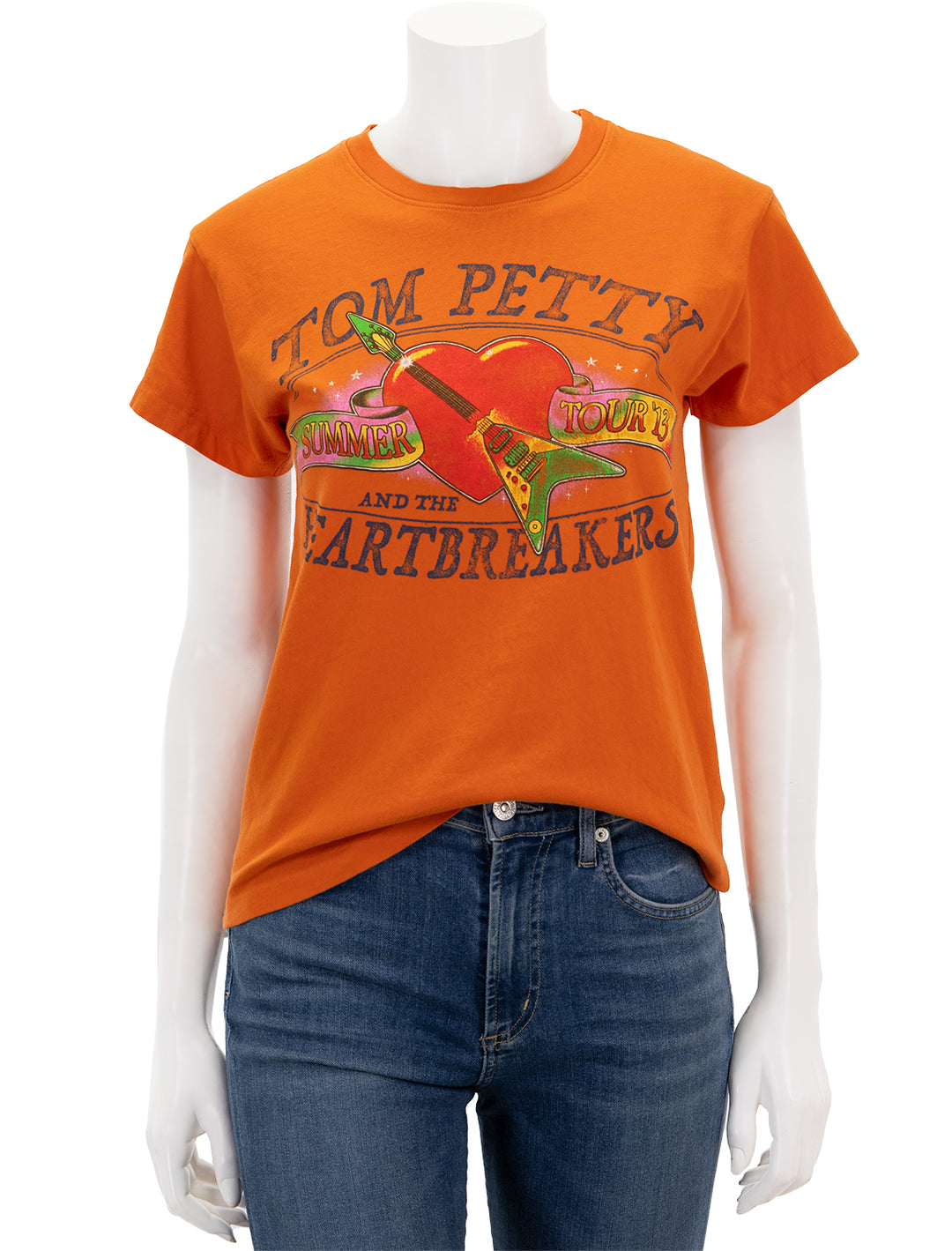 Front view of Daydreamer's tom petty t-shirt in tangerine.