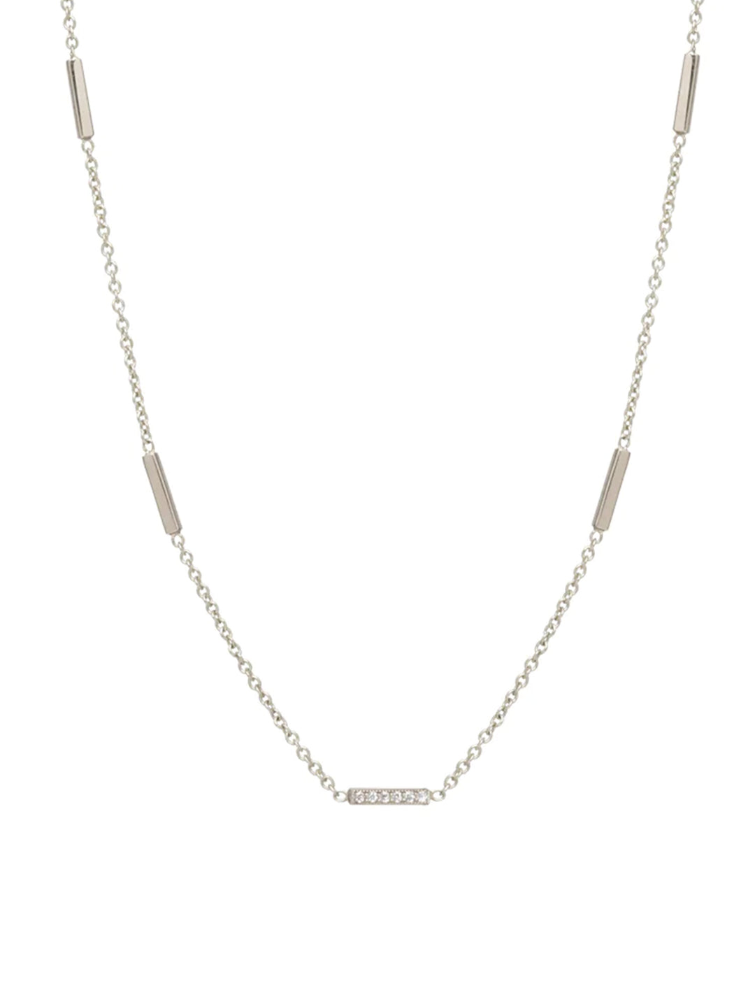 horizontal tiny bars necklace in white gold | 18" length