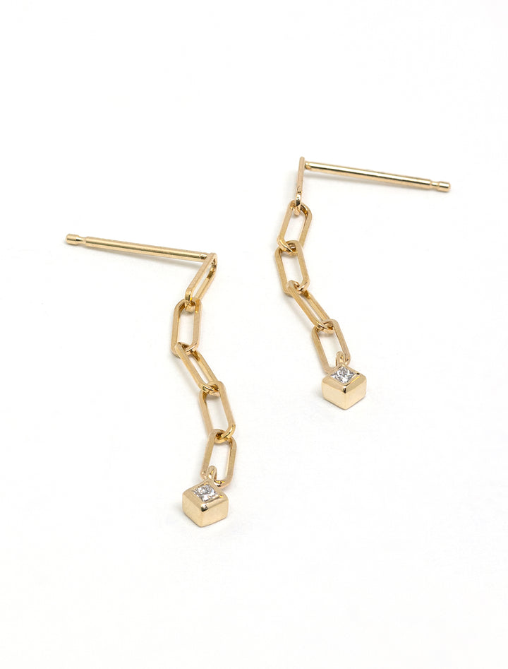 14k paperclip chain drop earrings with princess diamonds (4)