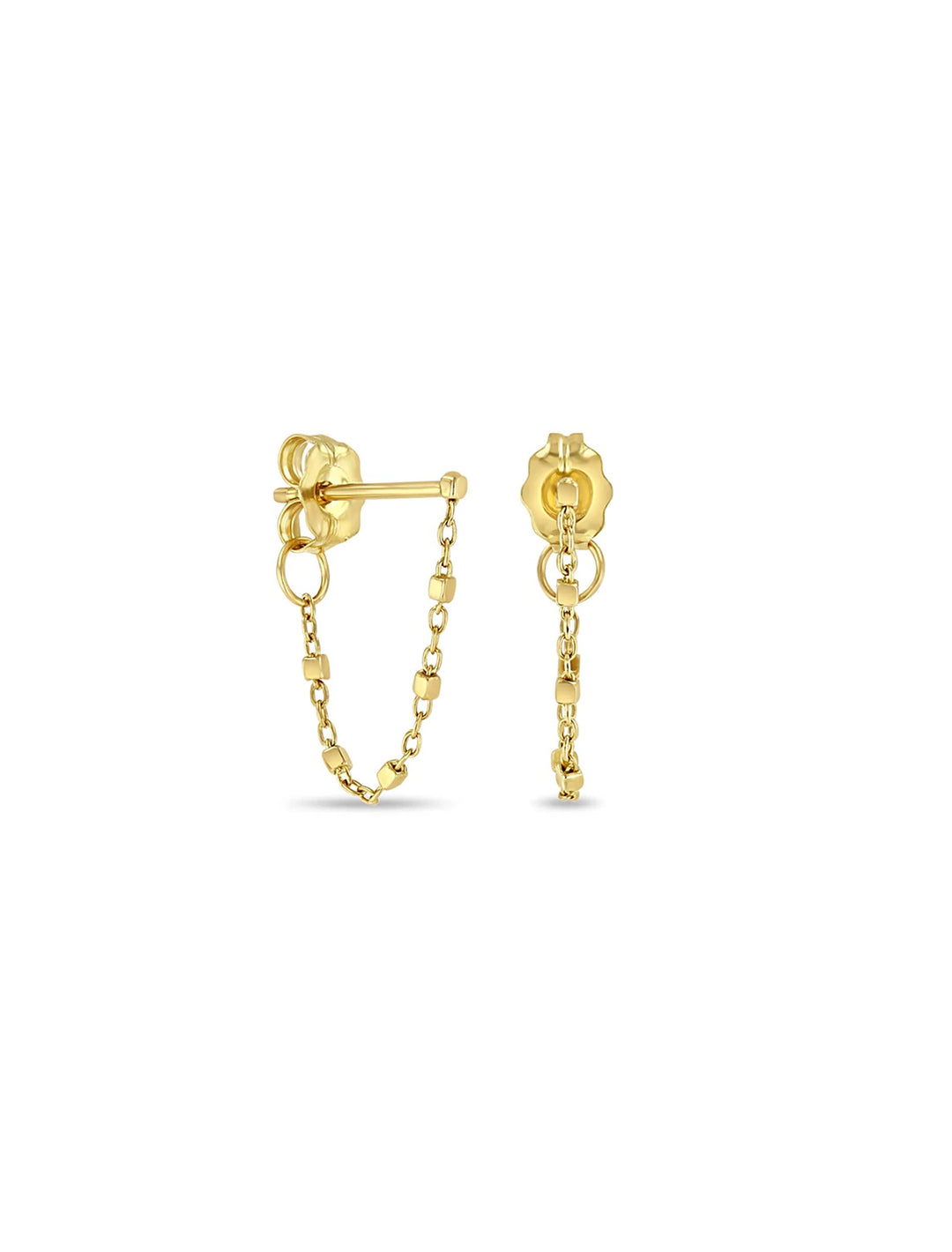 14k tiny cable and bead chain earrings