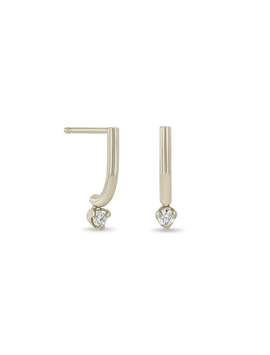 14k curved bar and diamond drop earrings in white gold