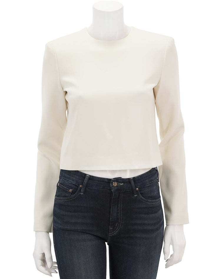 Front view of Theory's long sleeve admiral crepe top in rice.