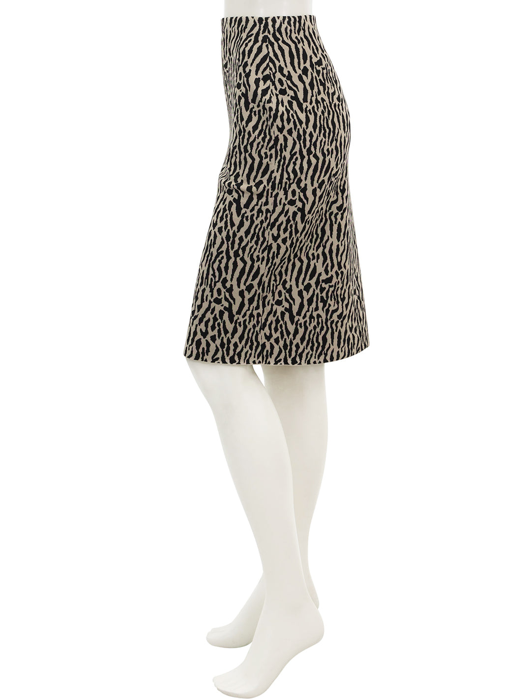 Side view of Theory's pencil skirt in bristol animal intarsia print.