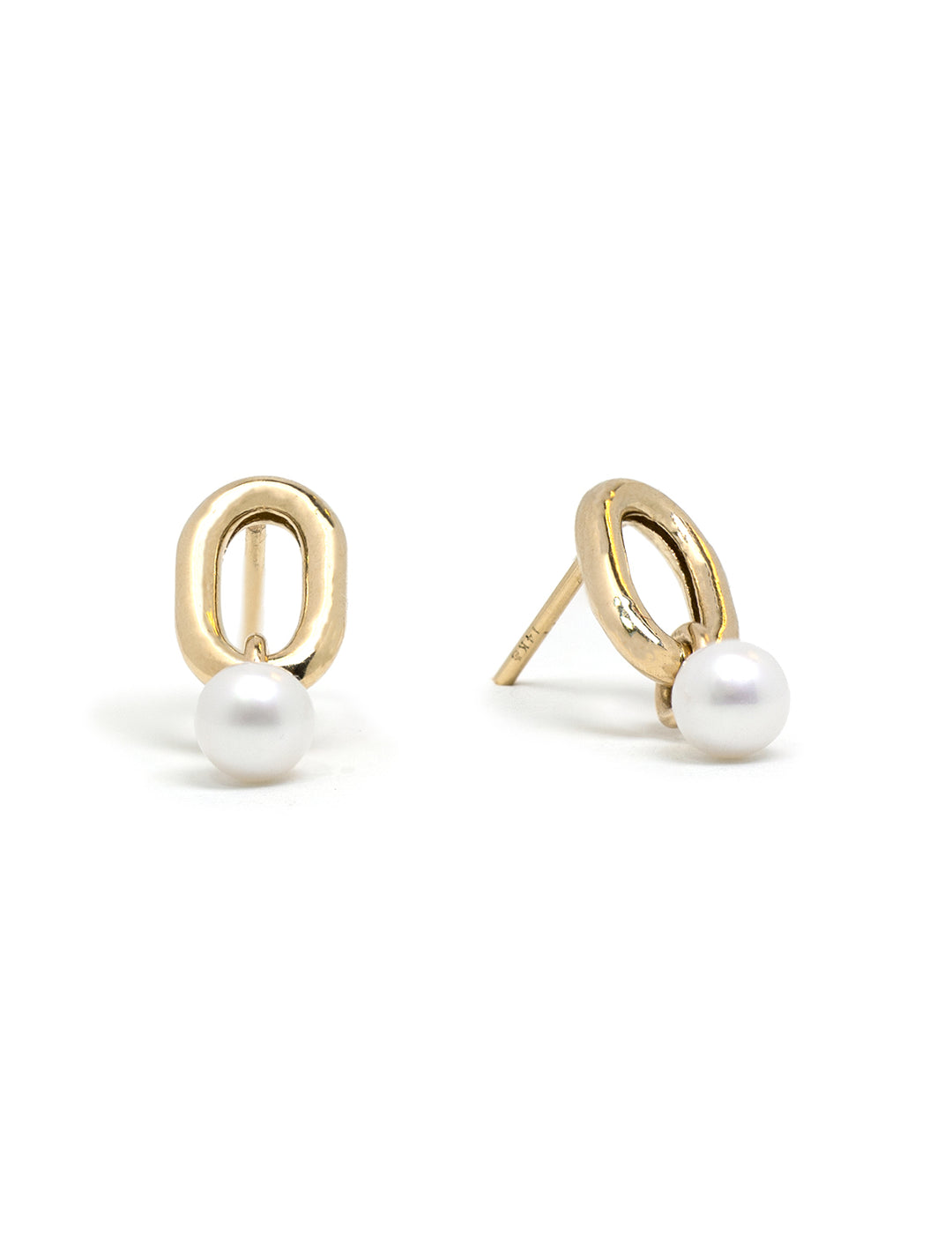 14k square oval link and pearl drop earrings
