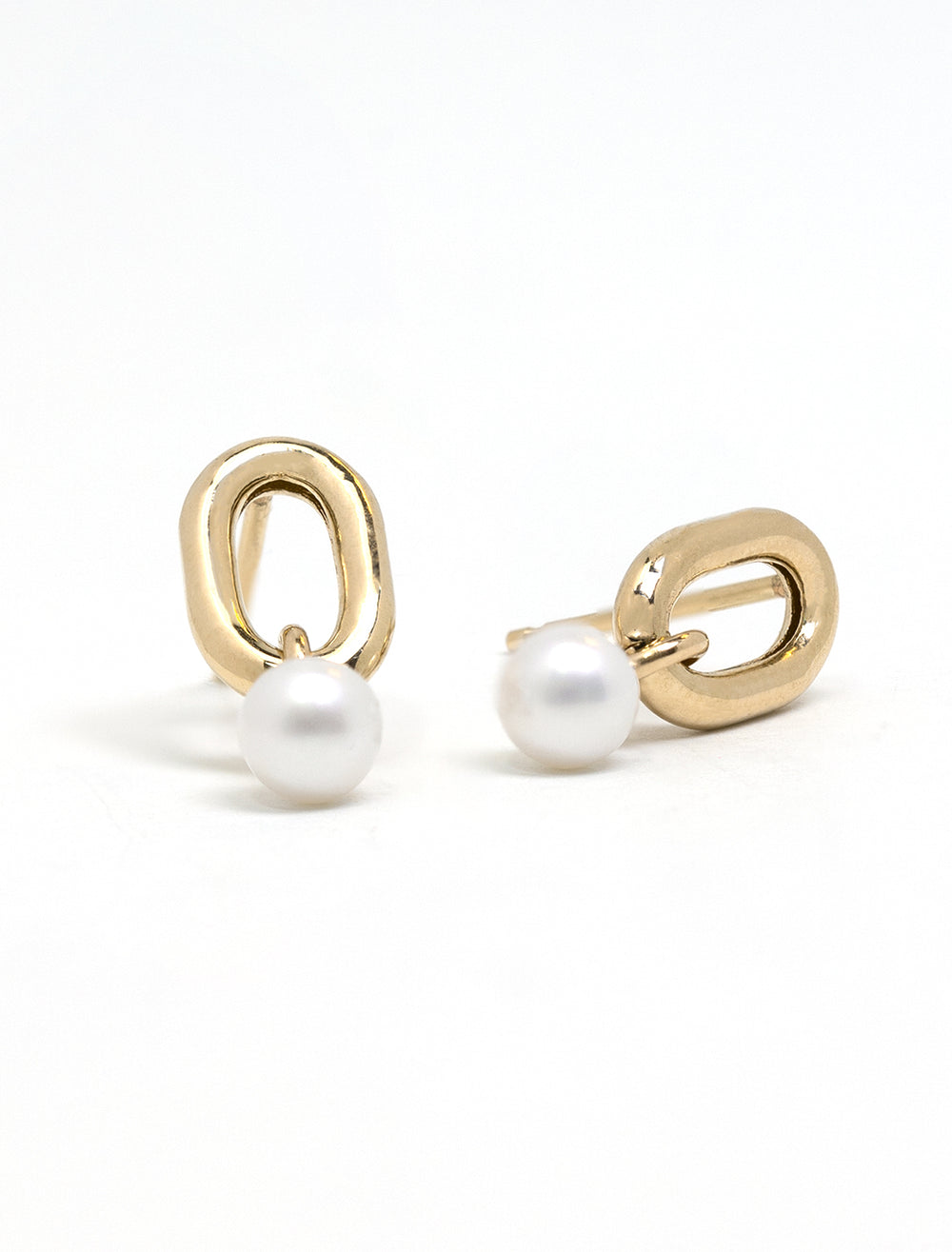 14k square oval link and pearl drop earrings (2)