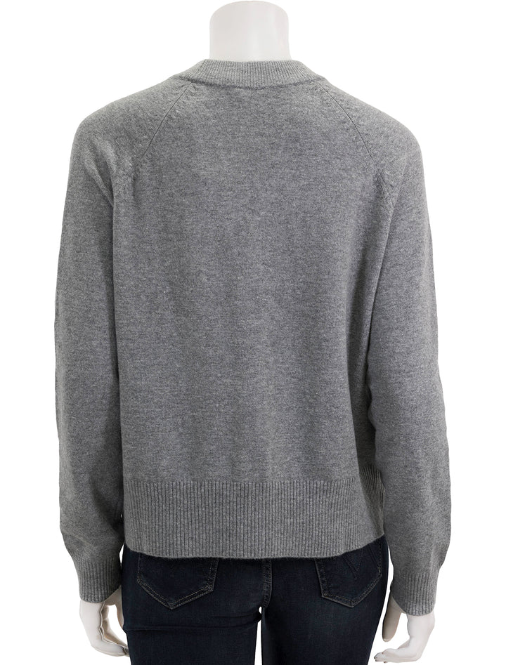 Back view of Faherty's jackson cardigan in grey heather.