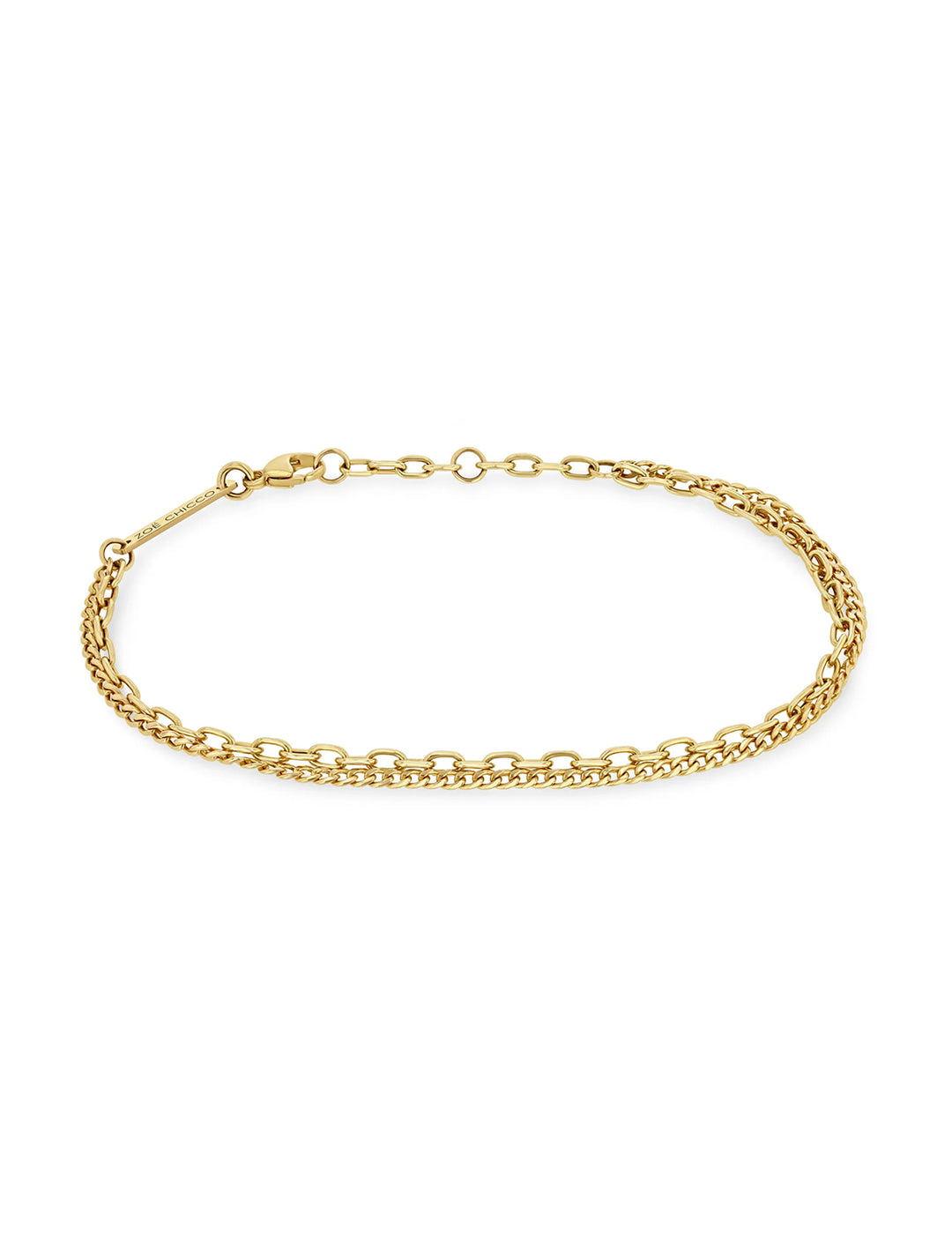 14k xs curb chain and square oval link double chain bracelet