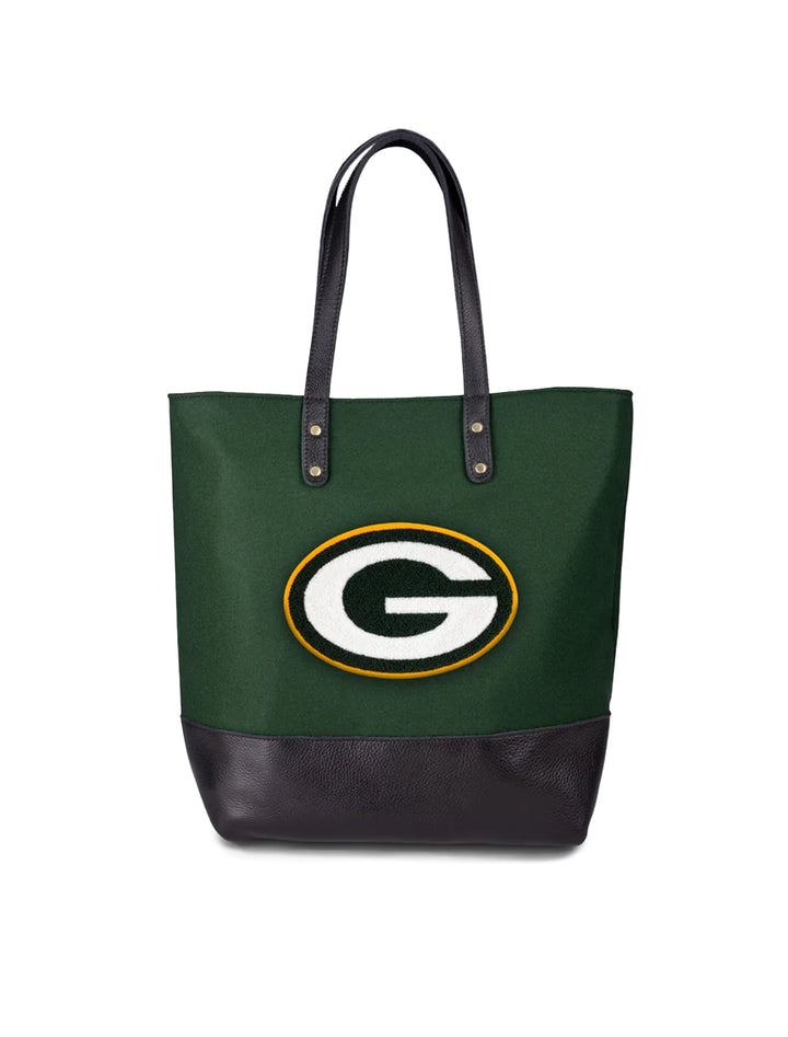 Front view of Heritage Gear's packers green "g" tote bag.