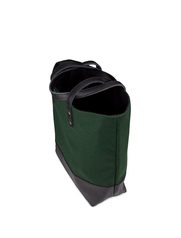 Side angle view of Heritage Gear's packers green "g" tote bag.