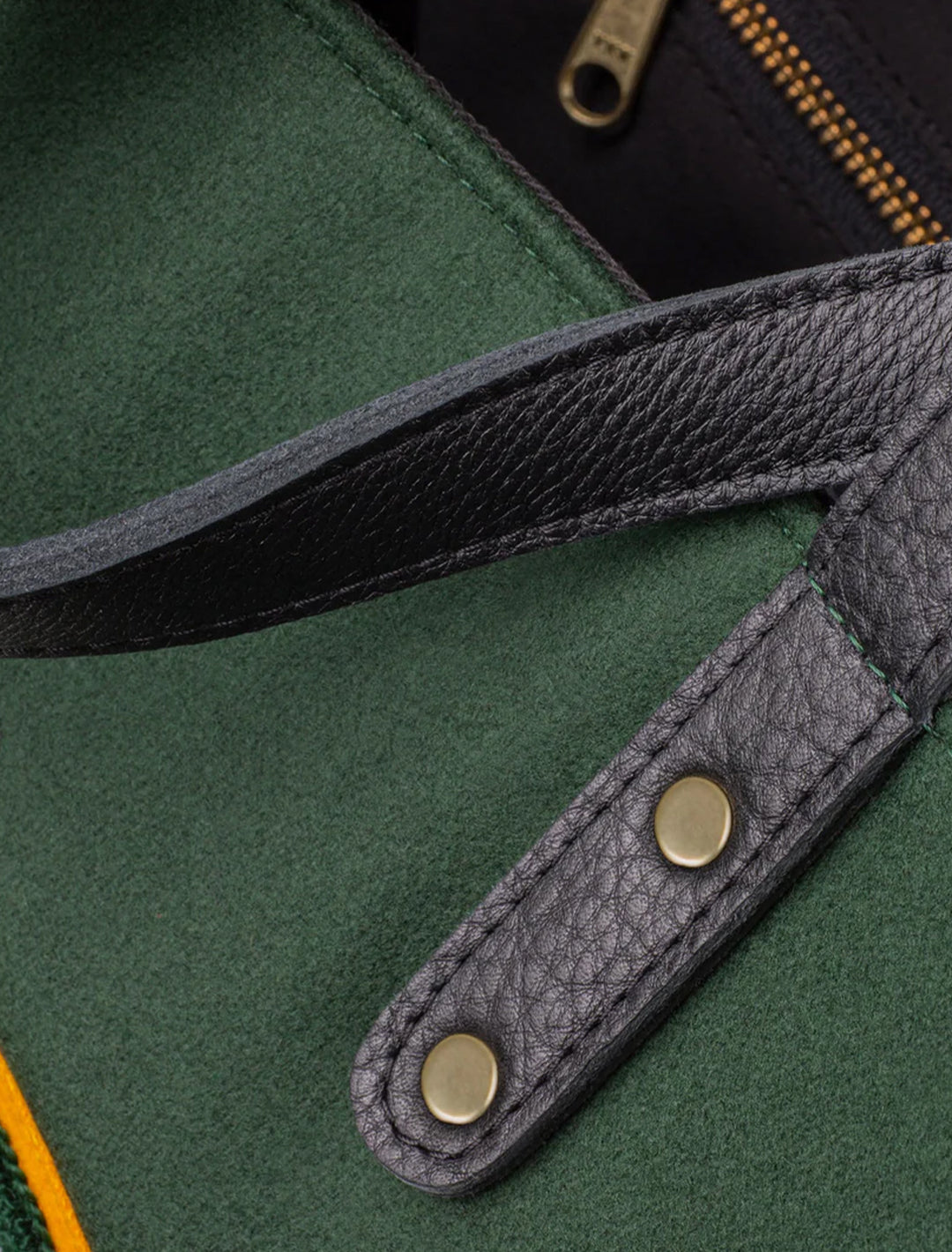 Close-up view of Heritage Gear's packers green "g" tote bag.