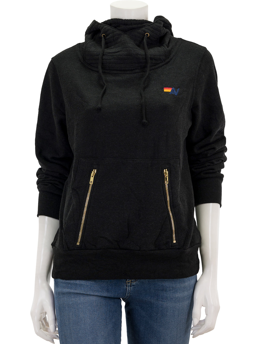 Front view of Aviator Nation's ninja pullover in black.