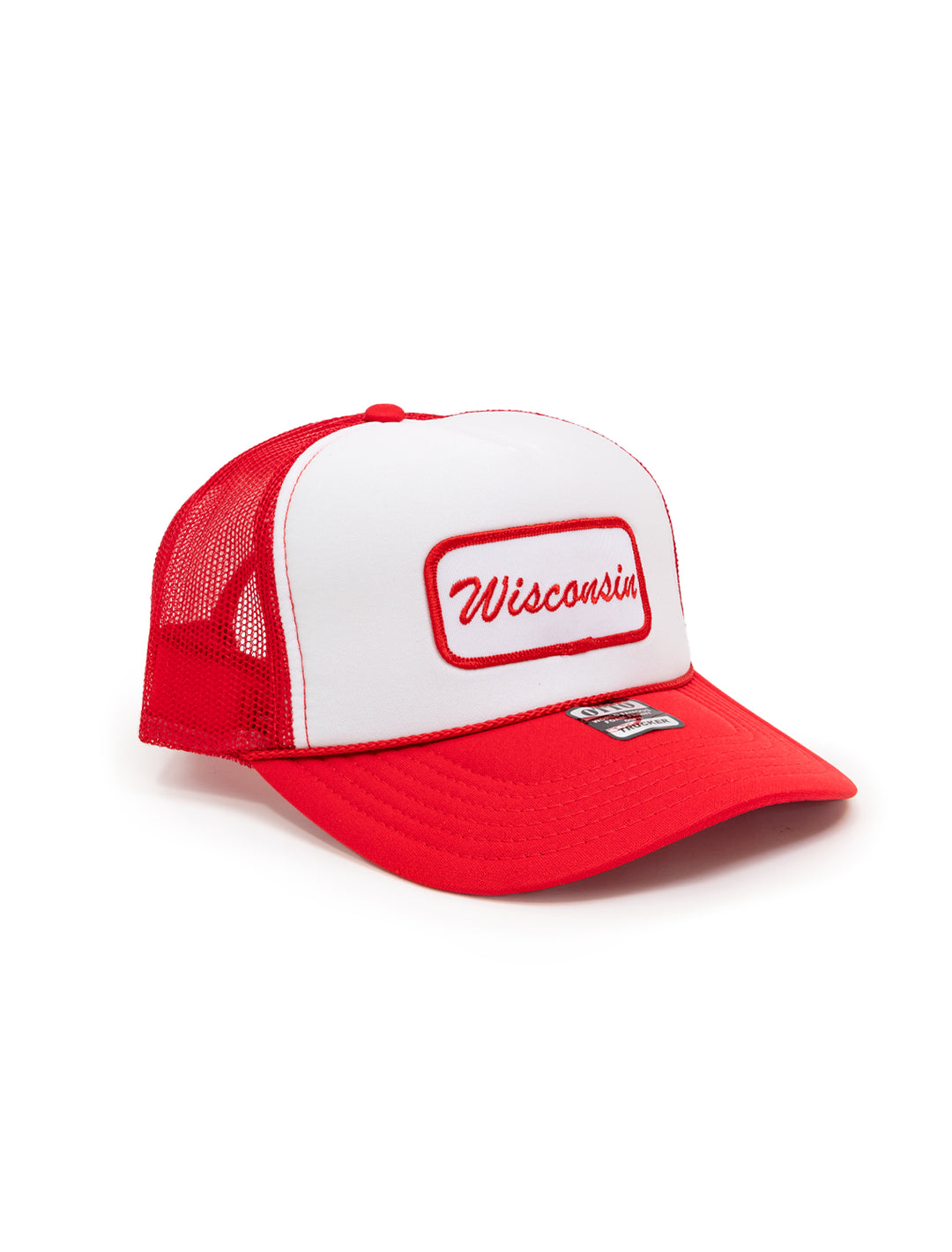 Recess Apparel's Name Plate Trucker Hat in Red and White.