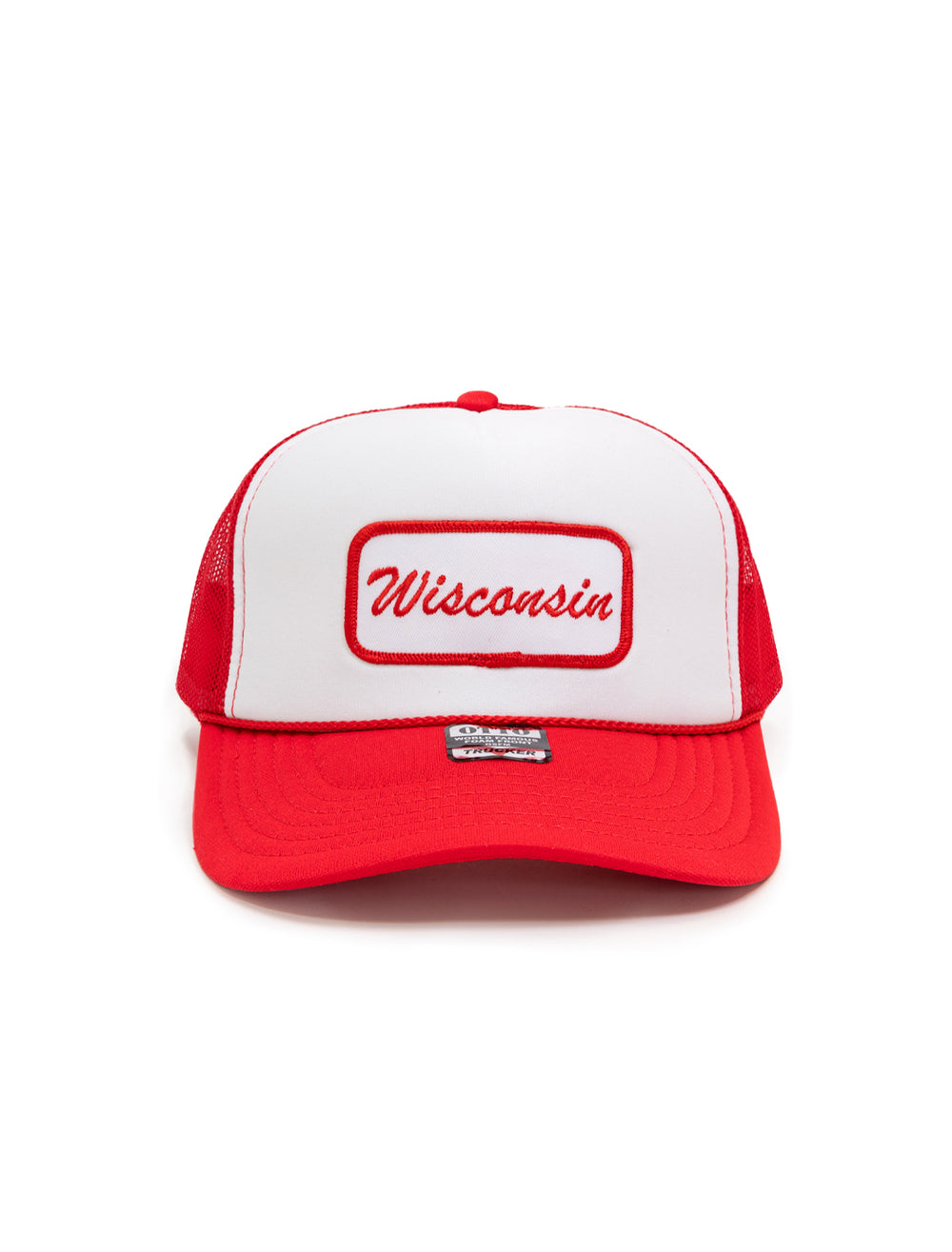 Recess Apparel's Name Plate Trucker Hat in Red and White.