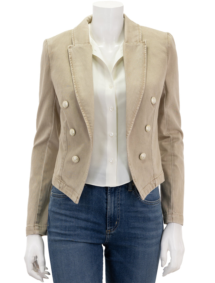 Front view of L'agence's wayne crop jacket in sand dune.