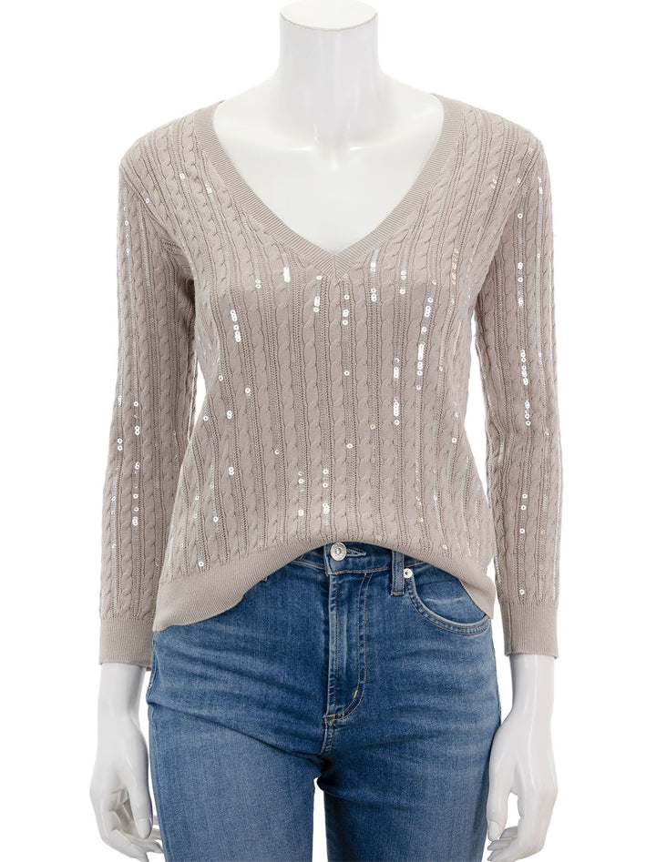 front view of trinity sequin v neck pullover