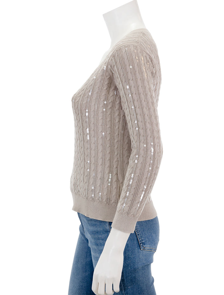 side view of trinity sequin v neck pullover