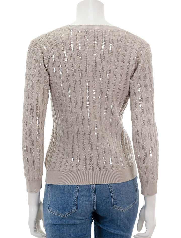 back view of trinity sequin v neck pullover