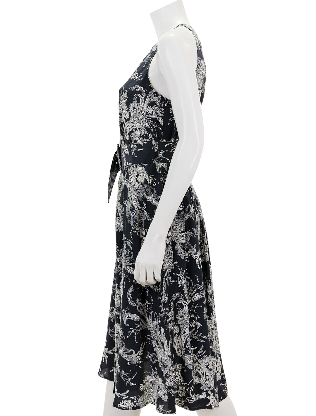Side view of L'agence's vivian dress in sketch paisley print.