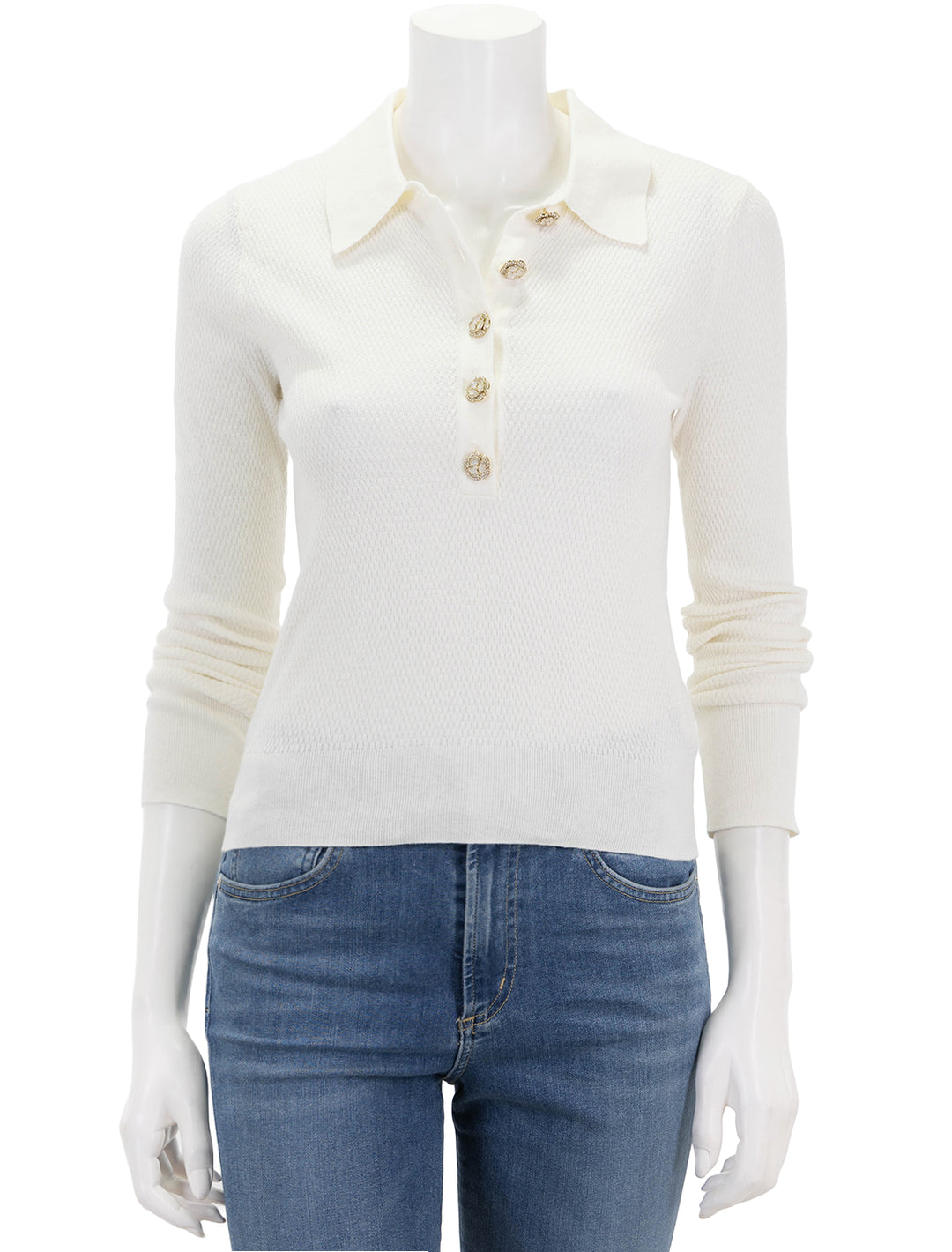 Front view of L'agence sterling jewel button sweater in ivory.