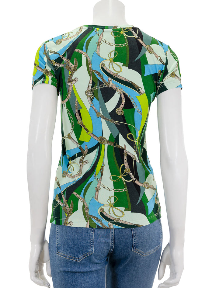 Back view of L'agence's ressi tee in sea green belt swirl.