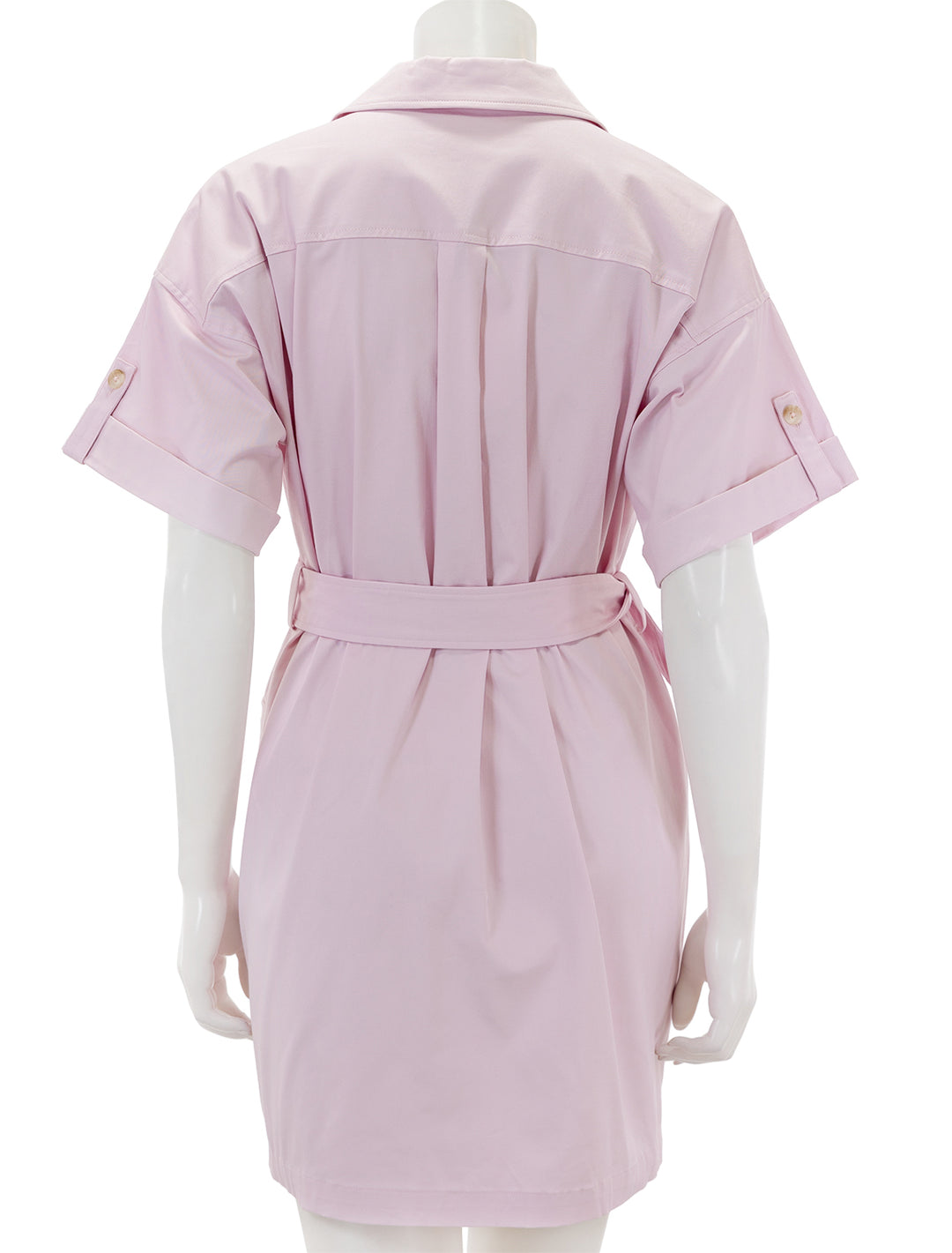 Back view of L'Agence's everest safari shirt dress in lilac snow.
