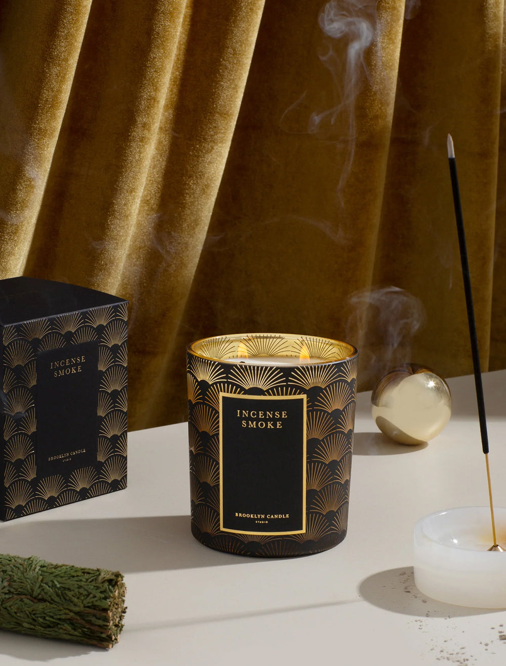 Brooklyn Candle Studio's incense smoke black tie holiday candle.