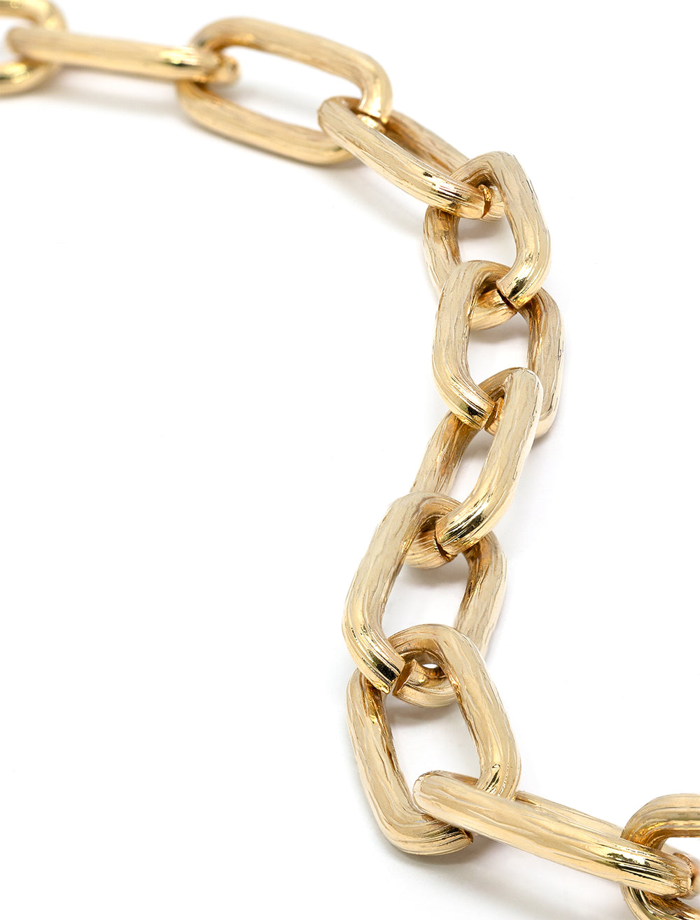 Close-up view of AV Max's birch chain necklace.