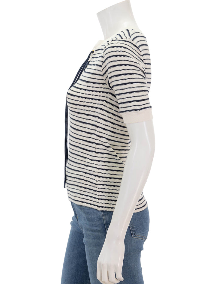 side view of reeve lace up tee in freehand stripe