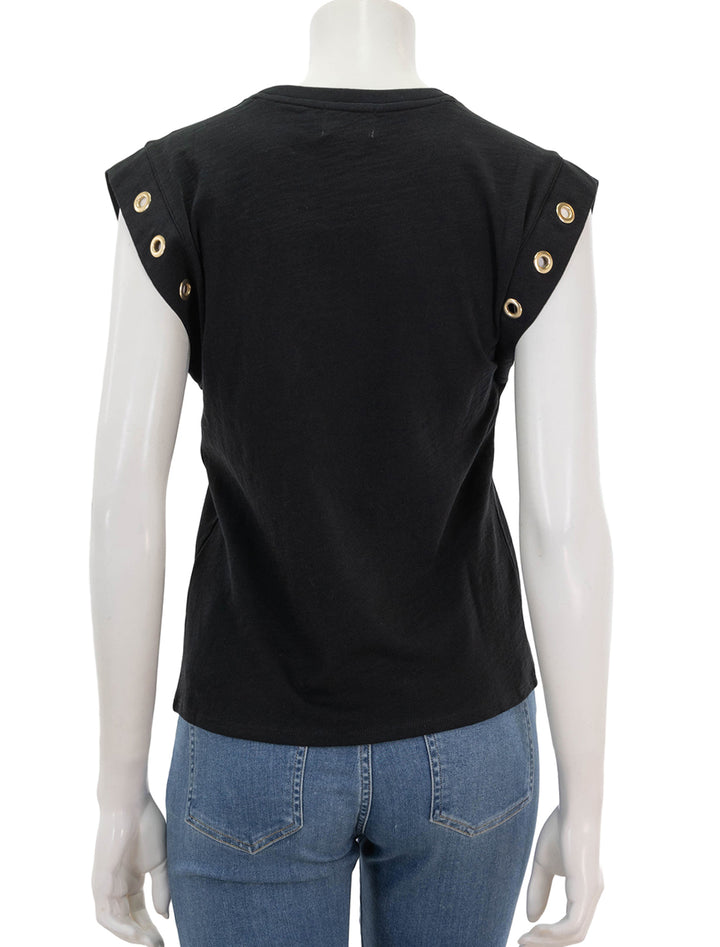 back view of oran muscle tee with grommets in black