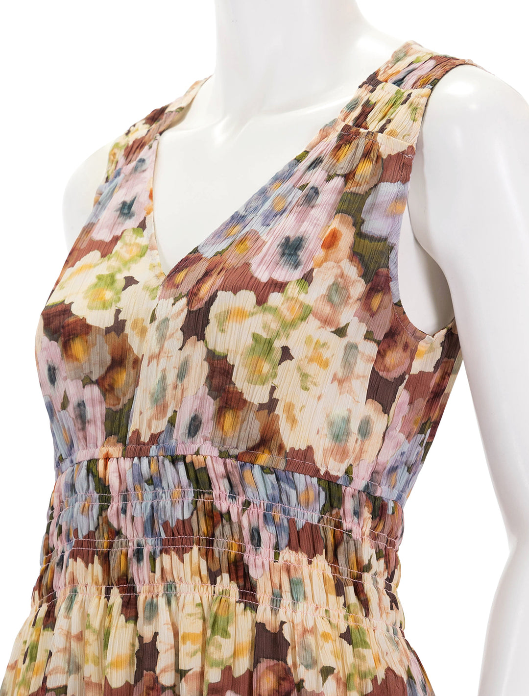 Close-up view of Rails' izzy dress in painter floral.