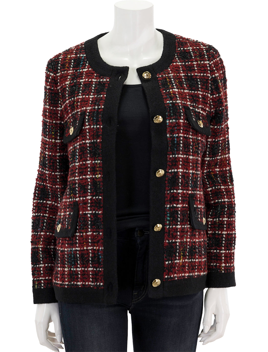 Front view of Anine Bing's lydia jacket in cherry plaid.