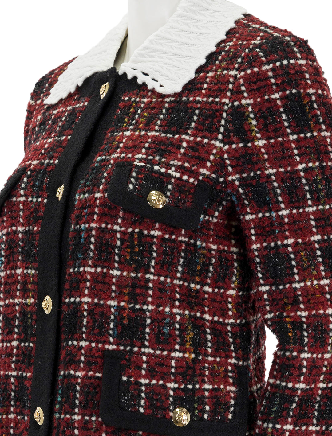 Close-up view of Anine Bing's lydia jacket in cherry plaid.