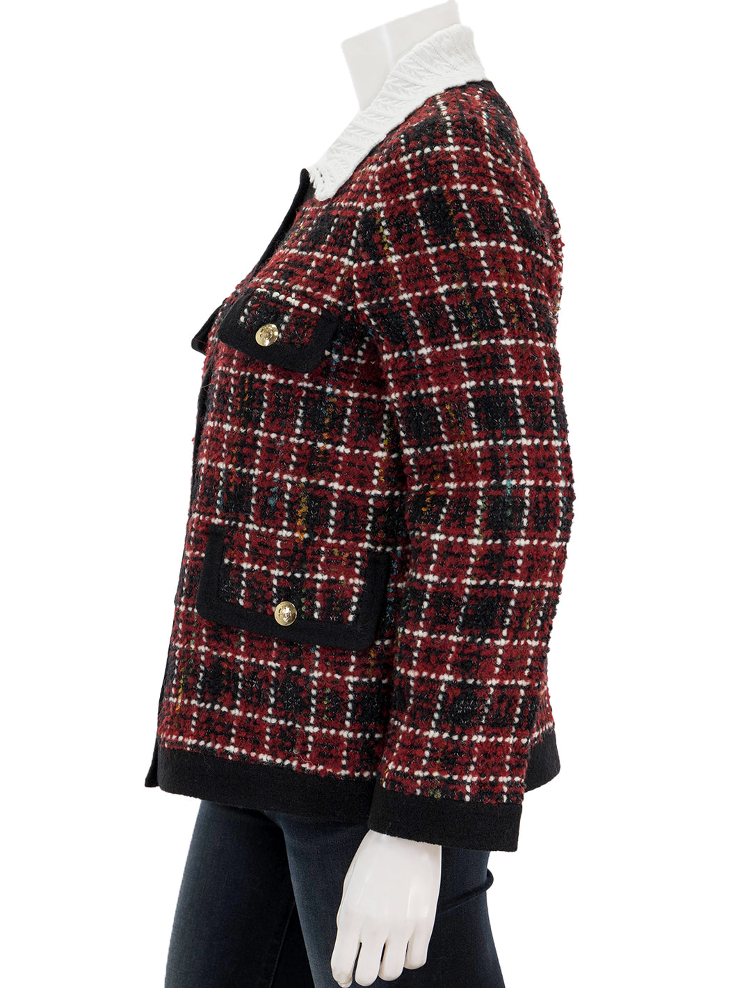 Side view of Anine Bing's lydia jacket in cherry plaid.