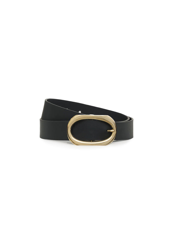 Front view of Anine Bing's signature link belt in black.